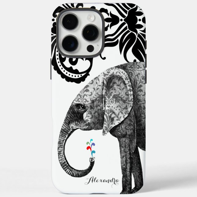 Personalisierter Elefant Damask Case-Mate iPhone Hülle (Rückseite)