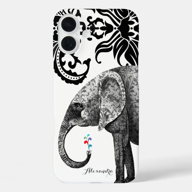 Personalisierter Elefant Damask Case-Mate iPhone Hülle (Rückseite)