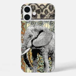 Personalisierter Elefant Damask iPhone 16 Plus Hülle