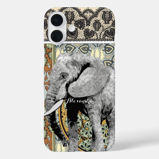 Personalisierter Elefant Damask Case-Mate iPhone Hülle (Rückseite)
