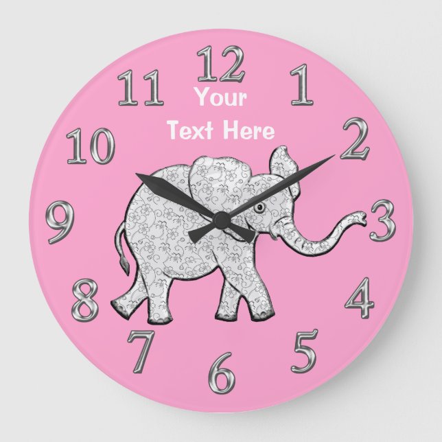 Personalisierter Elefant-Uhr-Kinderzimmer-Dekor Große Wanduhr (Vorderseite)