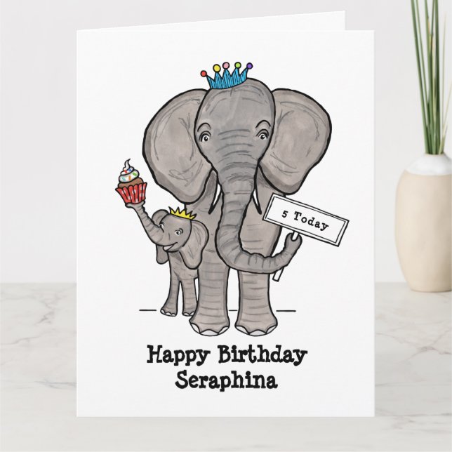 Personalisierter Elefant und Baby Karte (Vorderseite)