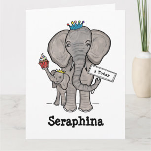 Personalisierter Elefant und Baby zum Geburtstag Karte