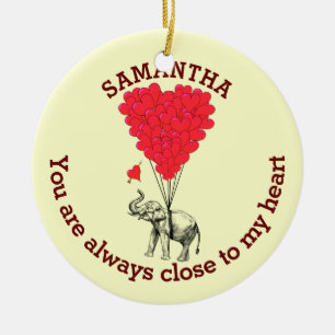 Personalisierter Elefant und rotes Herz Keramikornament