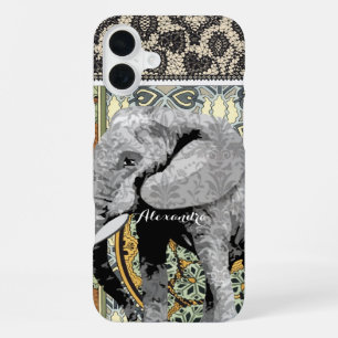 Personalisierter Elefanten-Damaskus iPhone 16 Plus Hülle