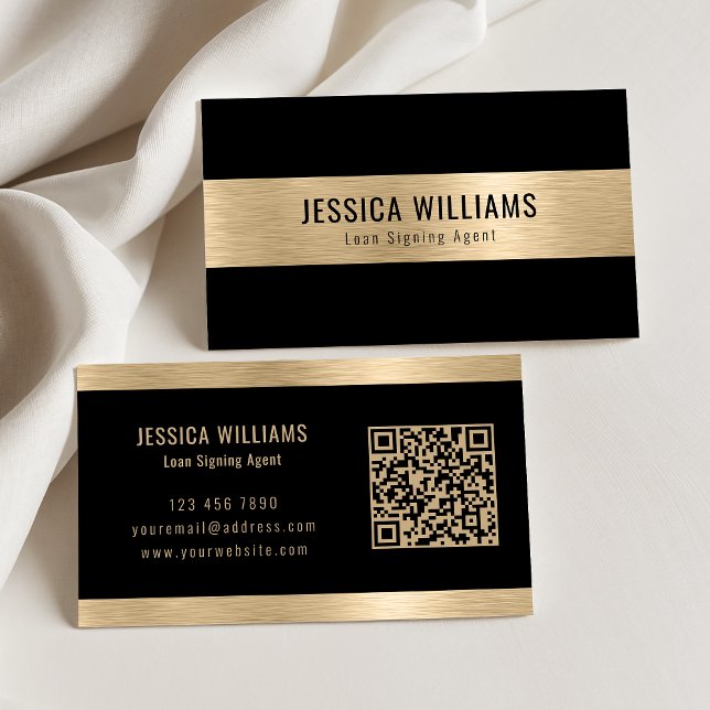Personalisierter Eleganter Gold Black QR Code Visitenkarte (Von Creator hochgeladen)