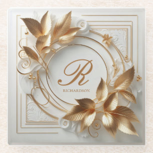 Personalisierter eleganter goldener Monogramm-Unte Glasuntersetzer