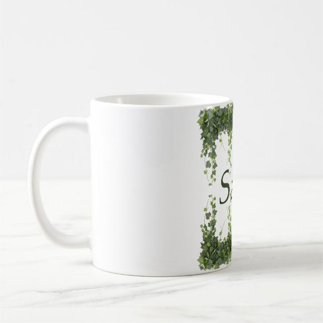 Personalisierter Eleganter Grüner Efeu Botanischer Kaffeetasse (Links)