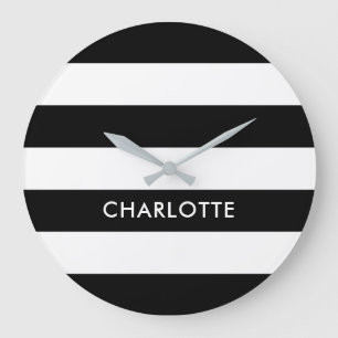 Personalisierter Eleganter Luxus Schwarz-Weiß Stre Große Wanduhr