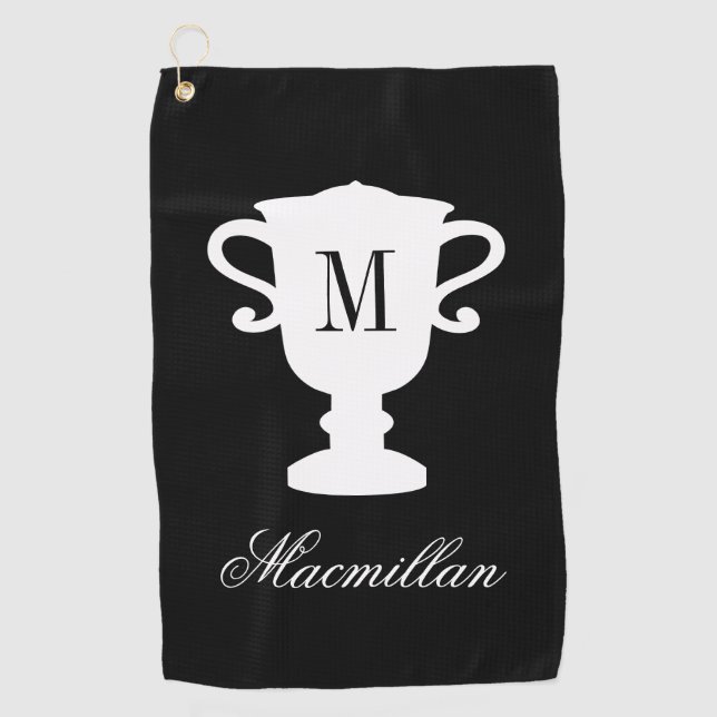 Personalisierter, eleganter Monogramm-Trophäe Golfhandtuch (Vorderseite)