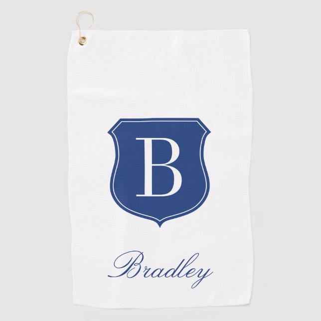 Personalisierter eleganter Name Monogramm blau und Golfhandtuch (Vorderseite)