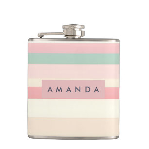 Personalisierter Eleganter Pastell-Macaron-Streife Flachmann
