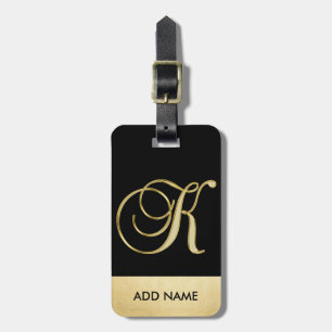 Personalisierter eleganter Schwarz-Gold-Monogramm- Gepäckanhänger