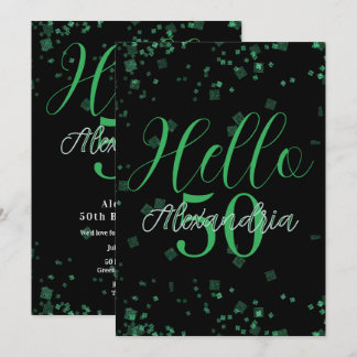 Personalisierter eleganter schwarzer und grüner 50 einladung