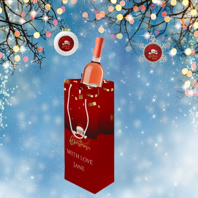 Personalisierter Eleganter Weihnachtsmann Frohe We Geschenktüte Für Weinflaschen (Von Creator hochgeladen)