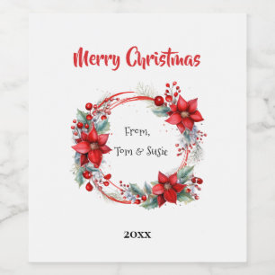 Personalisierter eleganter Weihnachtsstern-Kranz Weinetikett
