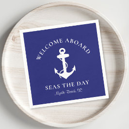 Personalisierter Empfang an Bord der Marine Blue A Serviette