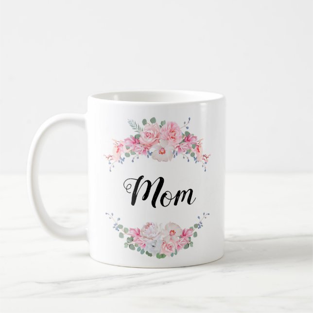 Personalisierter Entwurf mit Blumengrenze Kaffeetasse (Links)