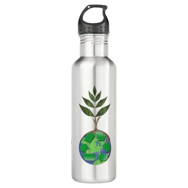 Personalisierter Erdbaum-Recycle-Zeichen Edelstahlflasche (Vorderseite)