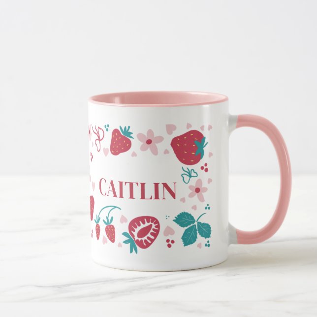 Personalisierter Erdbeermuster-Name-Becher – Indiv Tasse (Rechts)