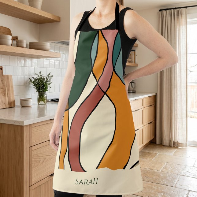 Personalisierter erdiger abstrakter Küchenstil Schürze (Custom Name Boho Abstract Earthy Modern Kitchen Apron)