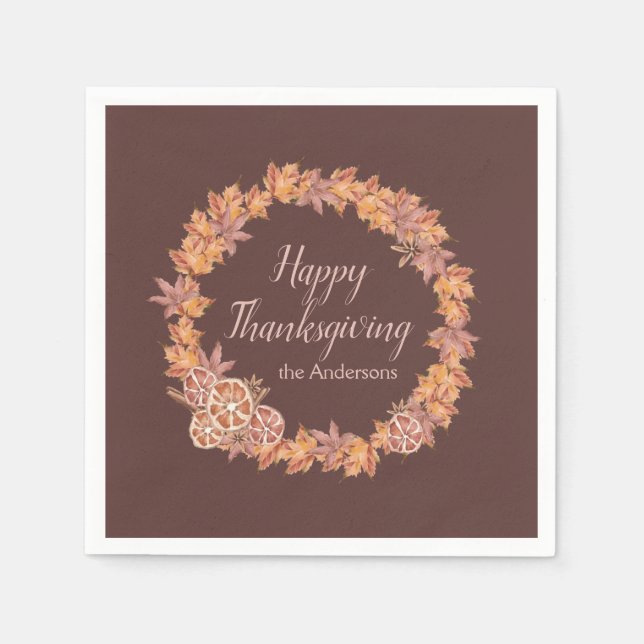 Personalisierter Erntedank | Aquarellfarbene Herbs Serviette (Vorderseite)