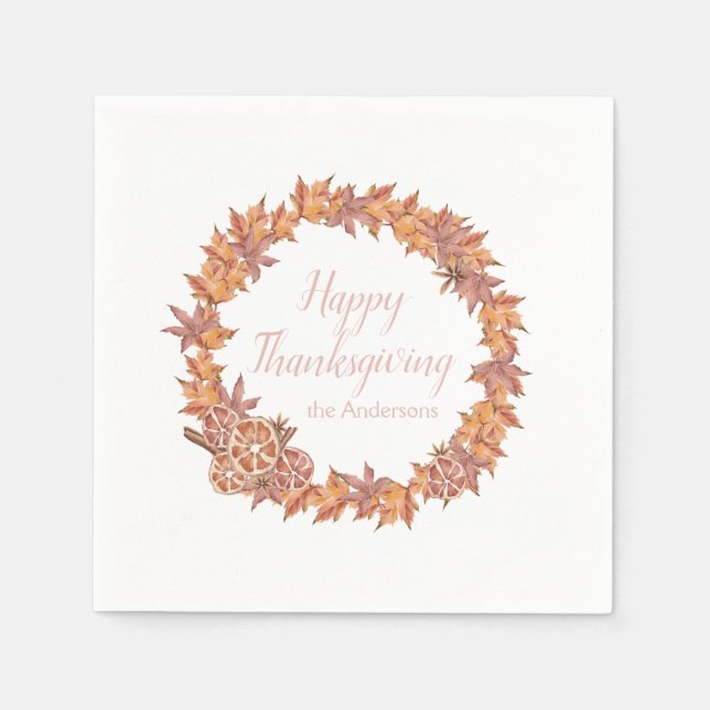 Personalisierter Erntedank | Aquarellfarbene Herbs Serviette (Vorderseite)