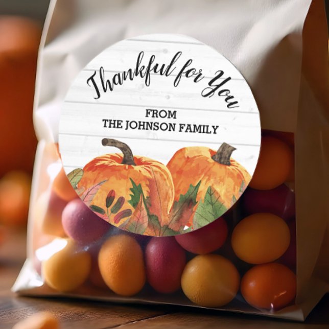 Personalisierter Erntedank Danke für Sie Runder Aufkleber (Personalized Thankful for You Sticker)