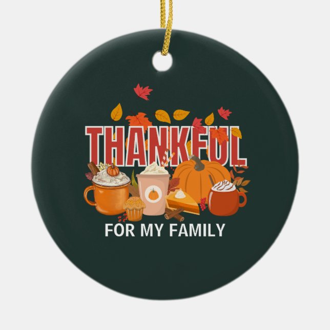 Personalisierter Erntedank Pumpkin THANKFUL Famili Keramik Ornament (Vorne)