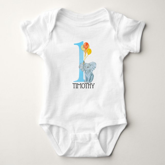 Personalisierter erster Geburtstag Elephant Boy Ba Baby Strampler (Vorderseite)