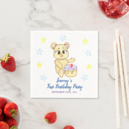 Personalisierter erster Geburtstag Teddy Bear Boy Serviette