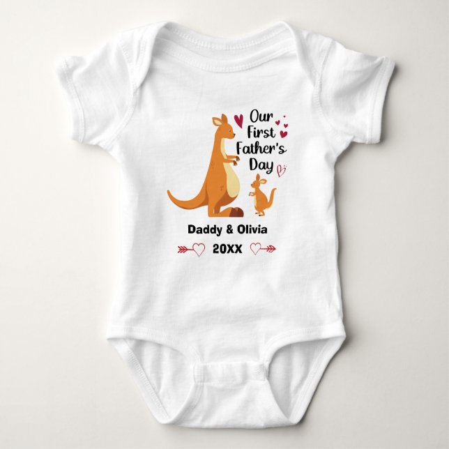 Personalisierter Erster Tag Australischer Kangaroo Baby Strampler (Vorderseite)