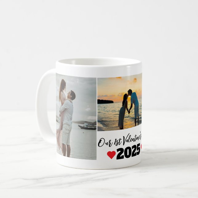 Personalisierter Erster Valentinstag 3 FotoCollage Kaffeetasse (Vorderseite Links)