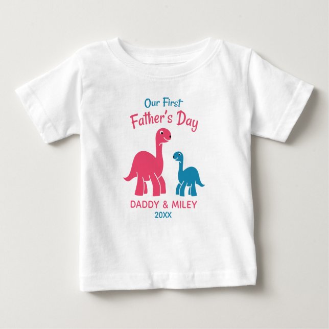 Personalisierter Erster Vatertag Niedlicher Dinosa Baby T-shirt (Vorderseite)