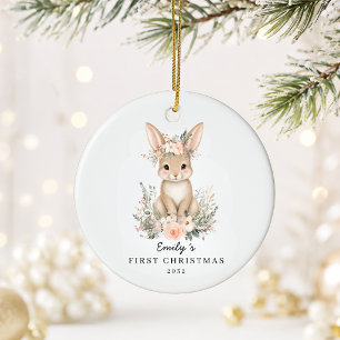 Personalisierter erster Weihnachts-Hase für Babys Keramik Ornament