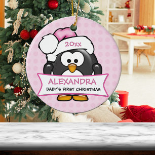 Personalisierter erster Weihnachts-Pinguin für Bab Keramik Ornament