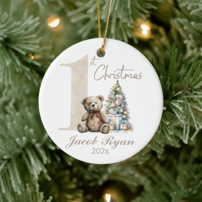 Personalisierter Erster Weihnachtsbär Keramik Ornament (Baum)