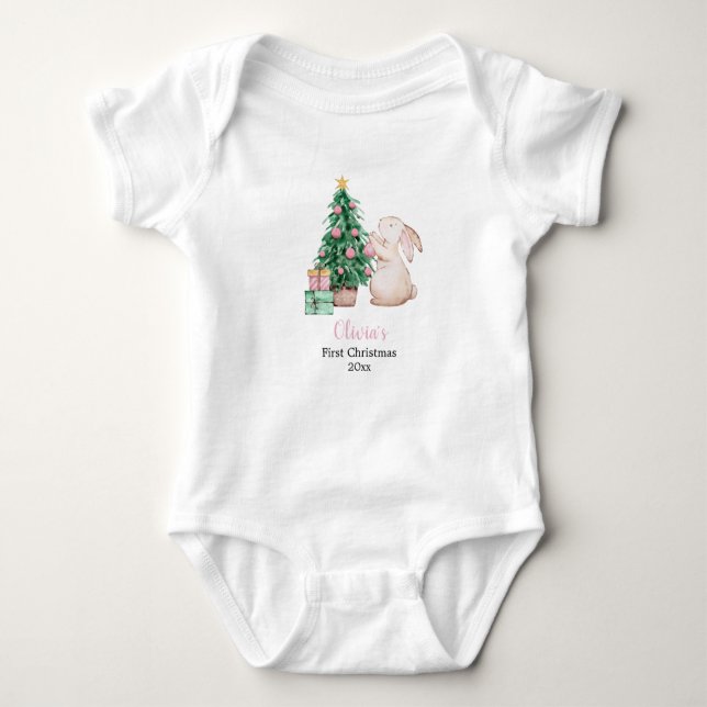 Personalisierter Erstes Weihnachten Hase für Babys Baby Strampler (Vorderseite)