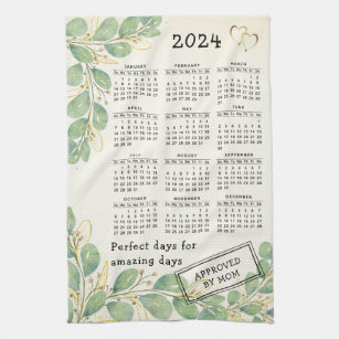 Personalisierter Eukalyptus 2024 Kalender Geschirrtuch