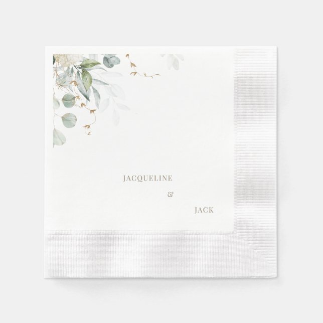 Personalisierter Eukalyptus-Hochzeitcocktail Serviette (Vorderseite)