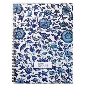 Personalisierter exotischer Chic Blau & Weiß Flora Notizblock