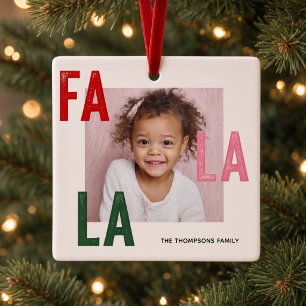 Personalisierter Fa La La Familienfoto-Weihnachtss Keramikornament