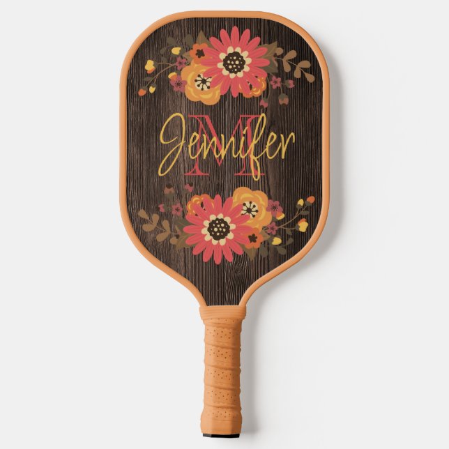 Personalisierter Fall Floral auf Holzpaddel Pro Pickleball Schläger (Rückseite)