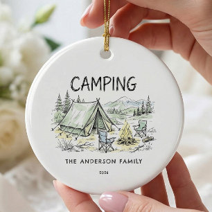 Personalisierter Familien-Camping-Weihnachtsschmuc Keramik Ornament