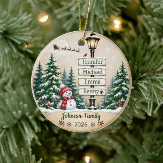 Personalisierter Familien-Weihnachtsbaum-Wegweiser Keramik Ornament