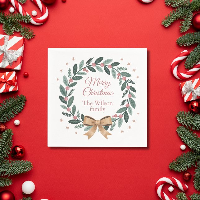 Personalisierter Familien-Weihnachtskranz Serviette (Von Creator hochgeladen)