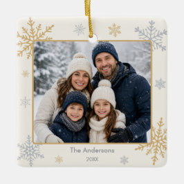 Personalisierter Familienfoto-Schneeflocken-Weihna Keramikornament