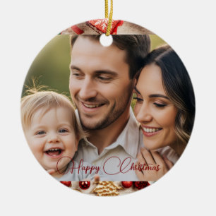 Personalisierter Familienfoto-Weihnachten Keramik Ornament