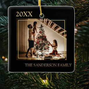Personalisierter Familienfoto-Weihnachtsbaum Keramikornament