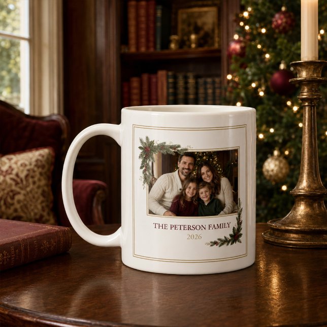 Personalisierter Familienfoto-Weihnachtskaffeebech Kaffeetasse (Personalized Family Photo Christmas Coffee Mug)